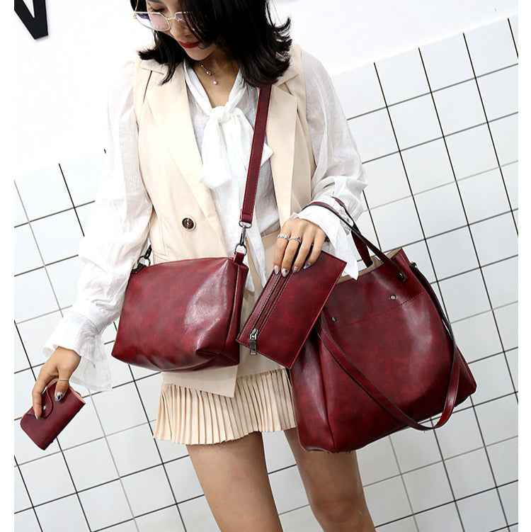 Set 4 Genti din Piele Ecologică Fină Rosu