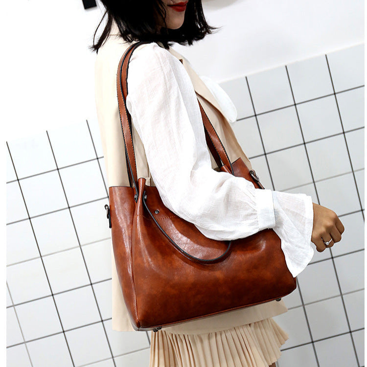 Set 4 Genti din Piele Ecologică Fină Maro