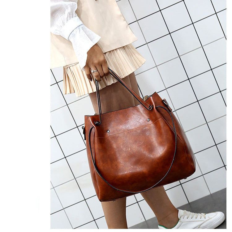 Set 4 Genti din Piele Ecologică Fină Maro