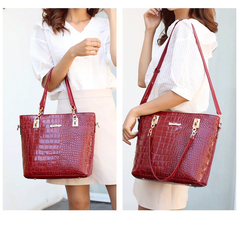 Set 6 Genti Piele Ecologică, Aspect Crocodil, Rosu