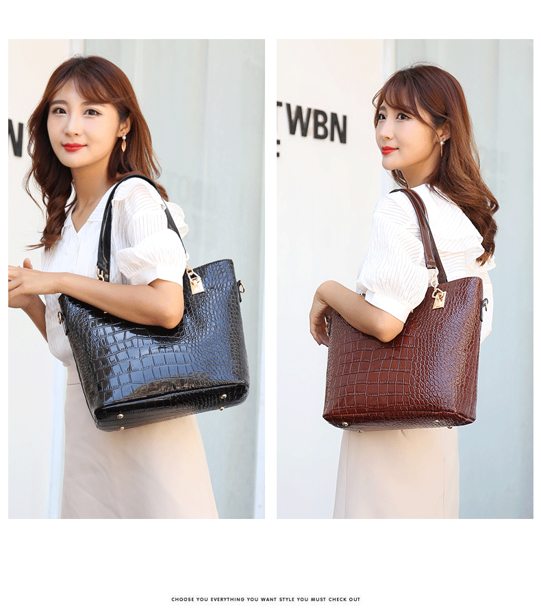 Set 6 Genti Piele Ecologică, Aspect Crocodil, Negru