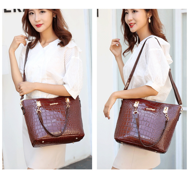 Set 6 Genti Piele Ecologică, Aspect Crocodil, Maro