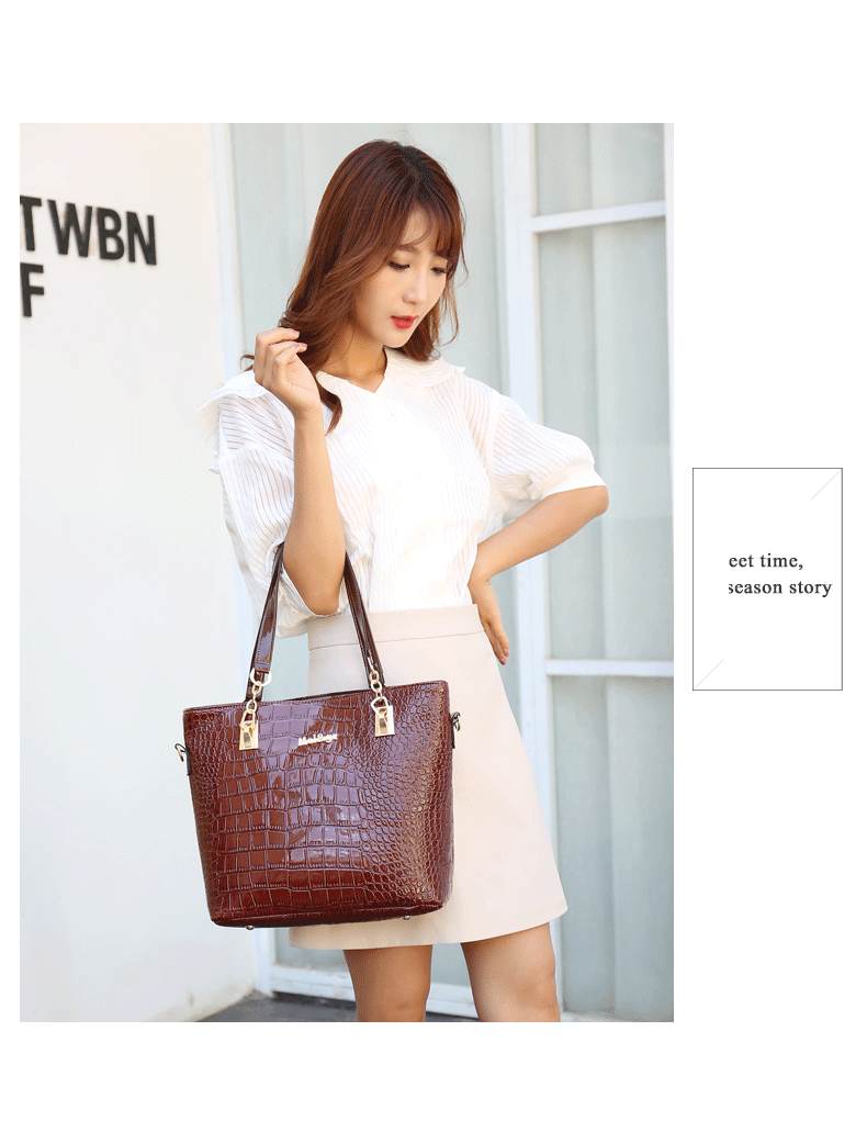 Set 6 Genti Piele Ecologică, Aspect Crocodil, Maro