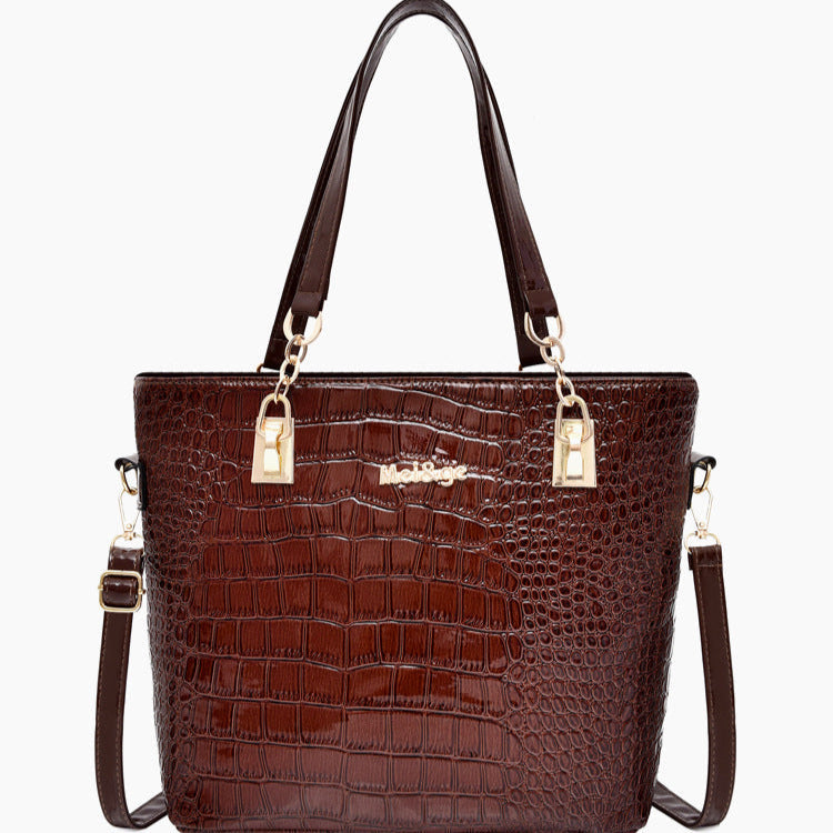 Set 6 Genti Piele Ecologică, Aspect Crocodil, Maro