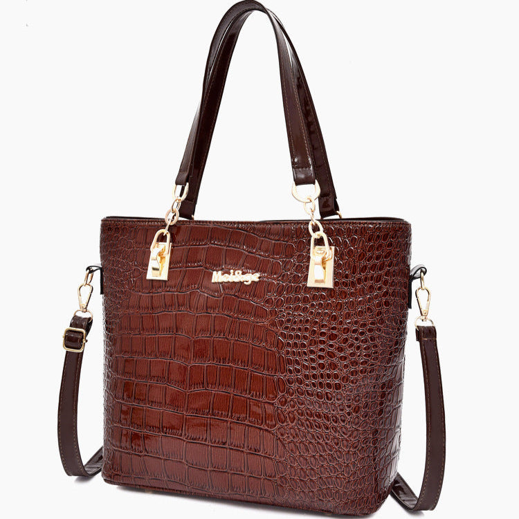 Set 6 Genti Piele Ecologică, Aspect Crocodil, Maro