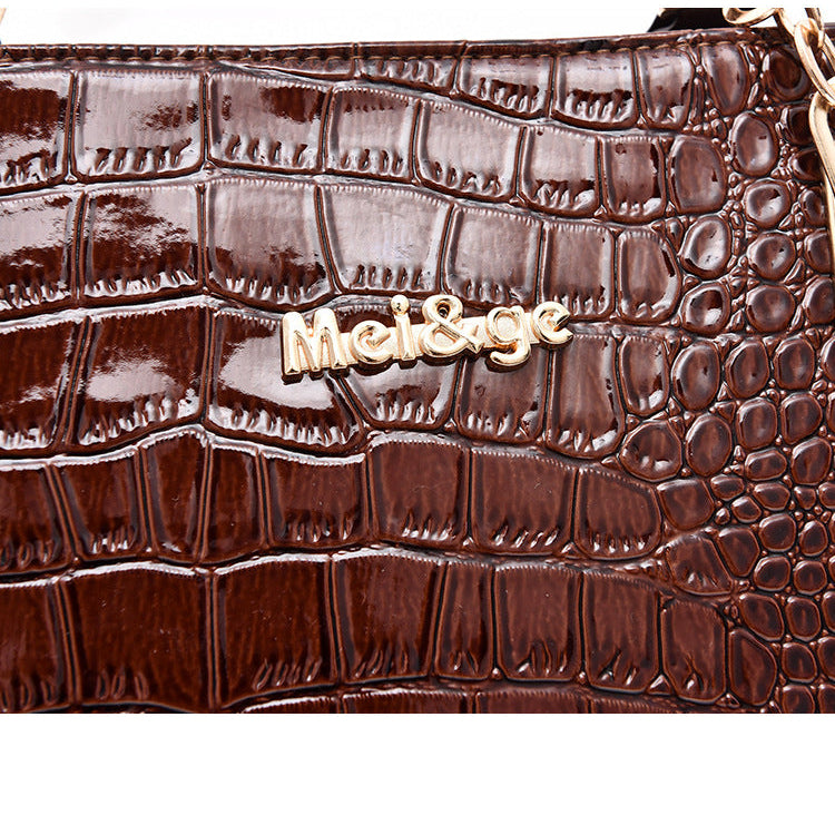 Set 6 Genti Piele Ecologică, Aspect Crocodil, Maro