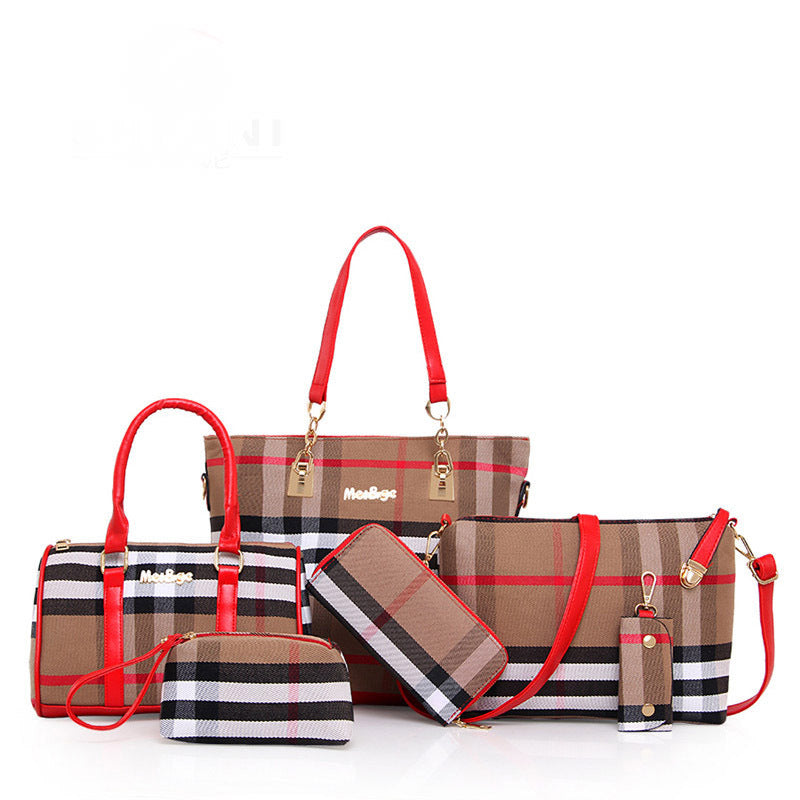 Set 6 Genti din Piele Ecologică, Model Dungi, Roșu