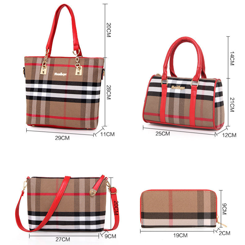 Set 6 Genti din Piele Ecologică, Model Dungi, Roșu