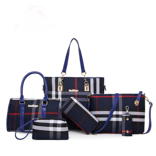 Set 6 Genti din Piele Ecologică, Model Dungi, Albastru