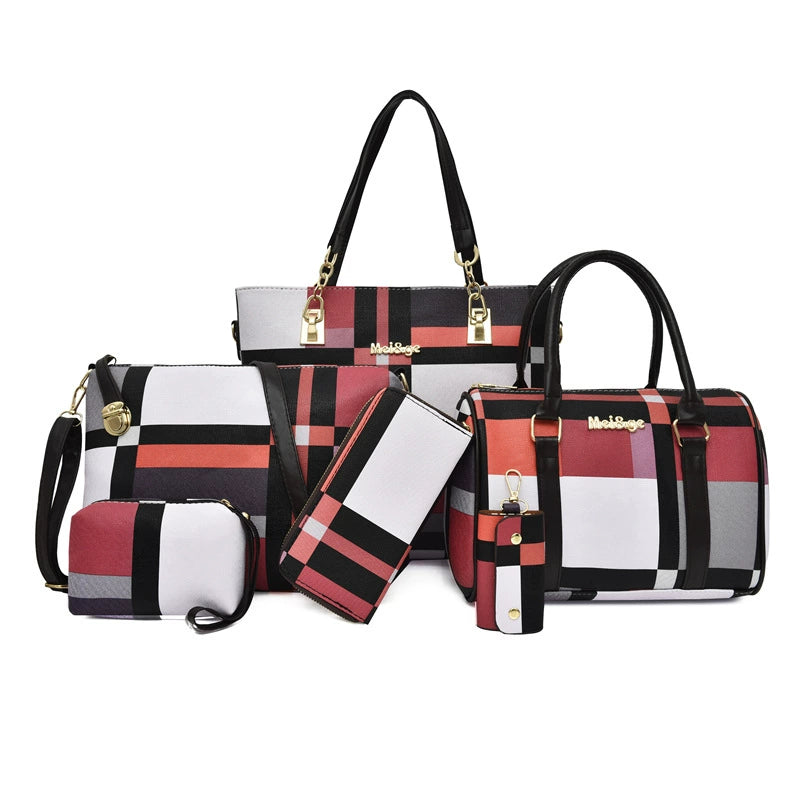 Set 6 Genti din Piele Ecologică, Model Geometric, Roșu
