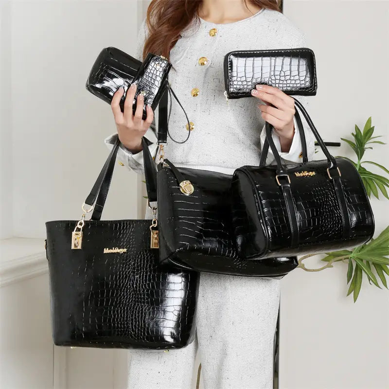 Set 6 Genti Vintage din Piele Ecologică Negru