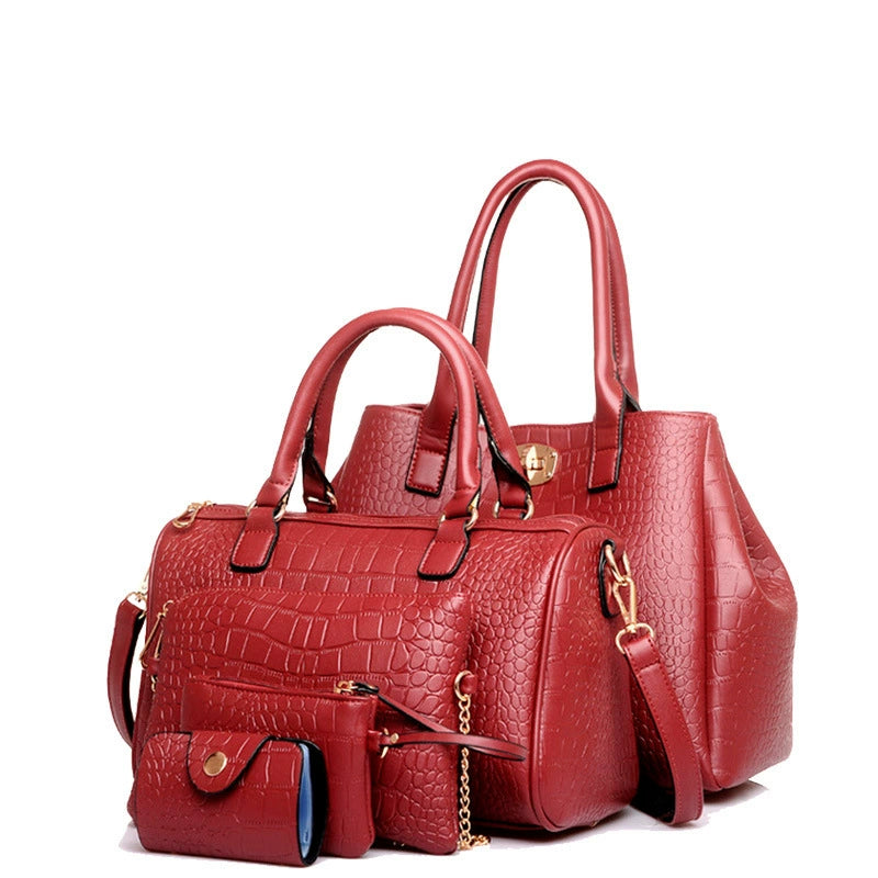 Set 5 Genti Piele Ecologică, Aspect Reptilă, Roșu