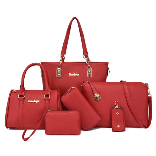 Set 6 Genti din Piele Ecologica, Model Granulat, Rosu – Ofertele Zilei