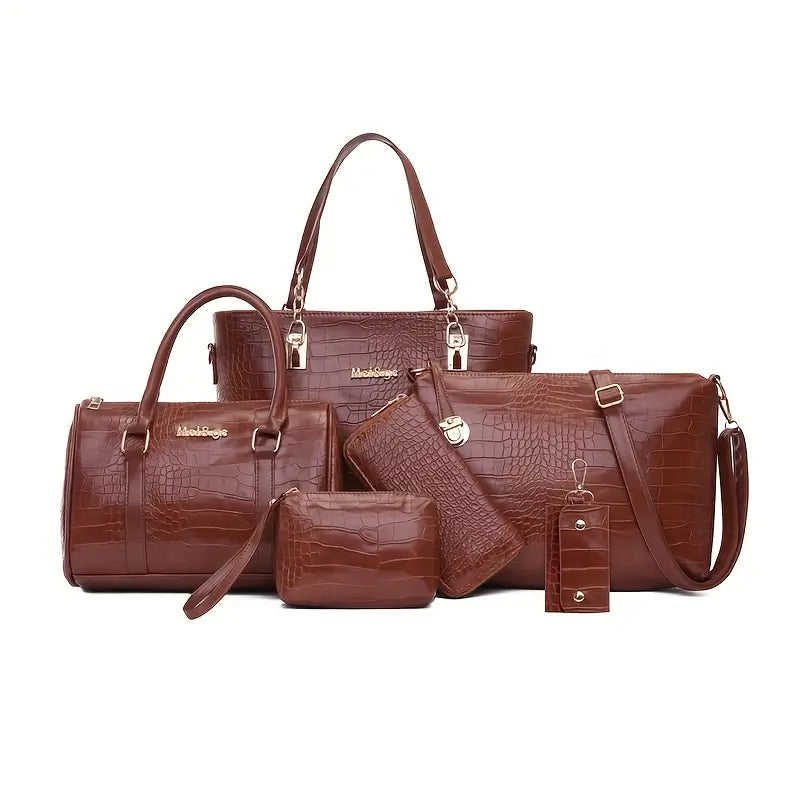 Set 6 Genti Vintage din Piele Ecologică Maro
