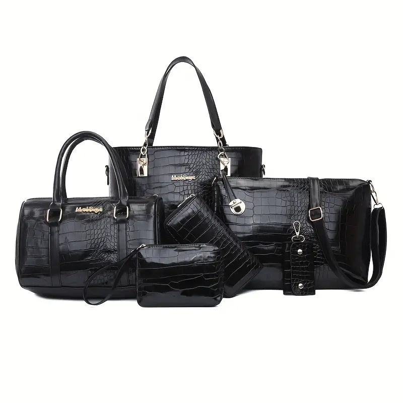 Set 6 Genti Vintage din Piele Ecologică Negru