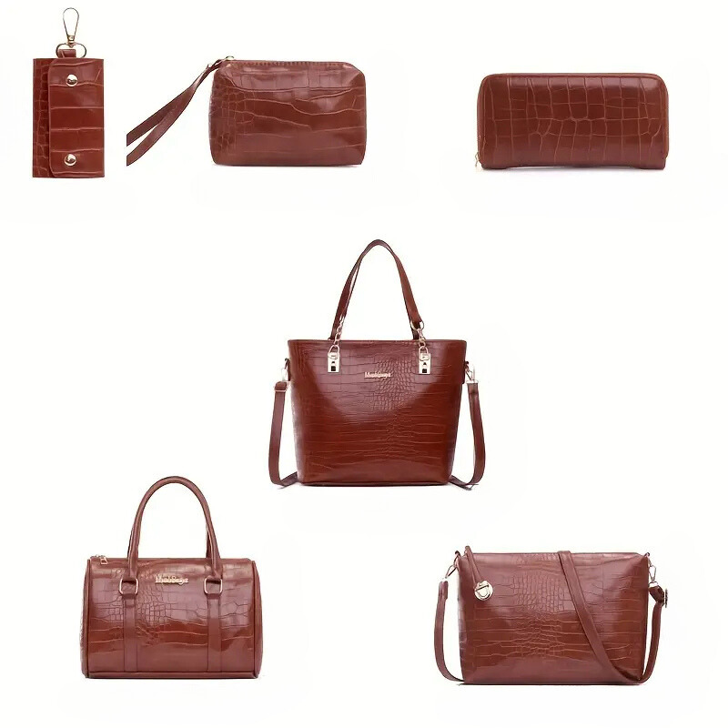 Set 6 Genti Vintage din Piele Ecologică Maro