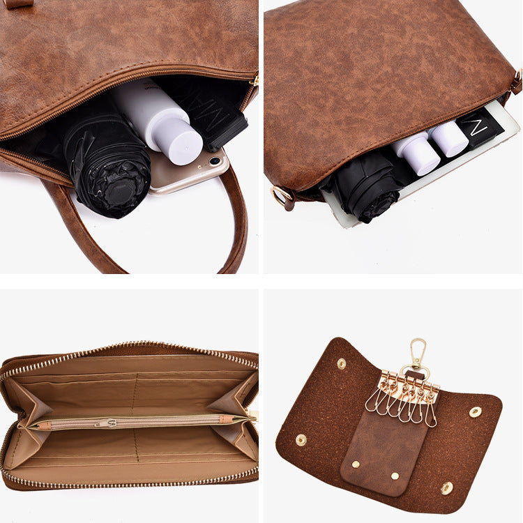 Set 6 Genti din Piele Ecologica, Model Texturat, Maro