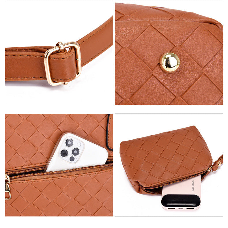 Set 6 Genti din Piele Ecologica, Model Impletit, Cognac