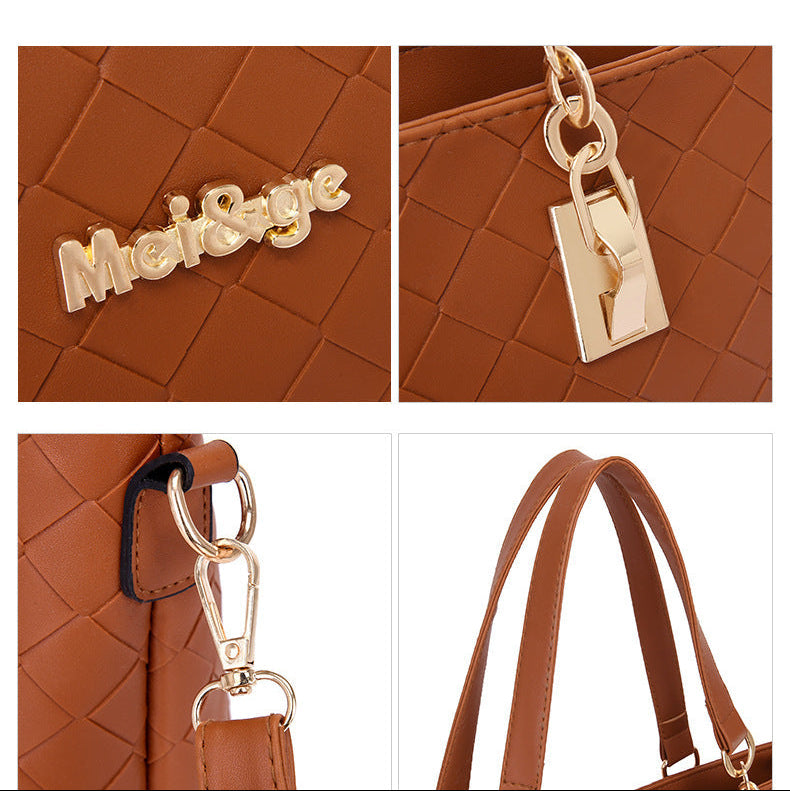 Set 6 Genti din Piele Ecologica, Model Impletit, Cognac