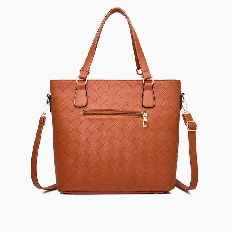 Set 6 Genti din Piele Ecologica, Model Impletit, Cognac