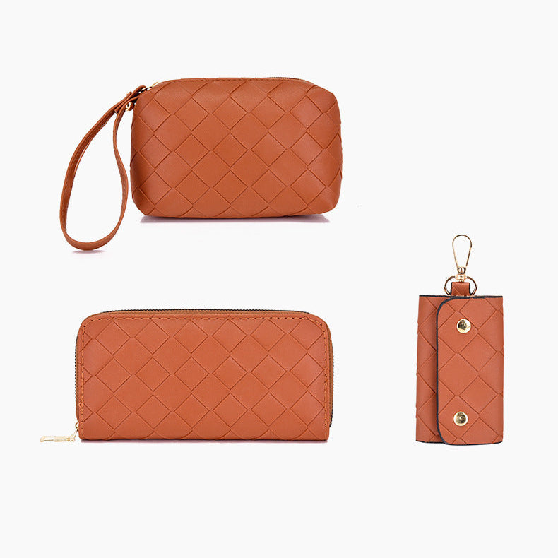 Set 6 Genti din Piele Ecologica, Model Impletit, Cognac