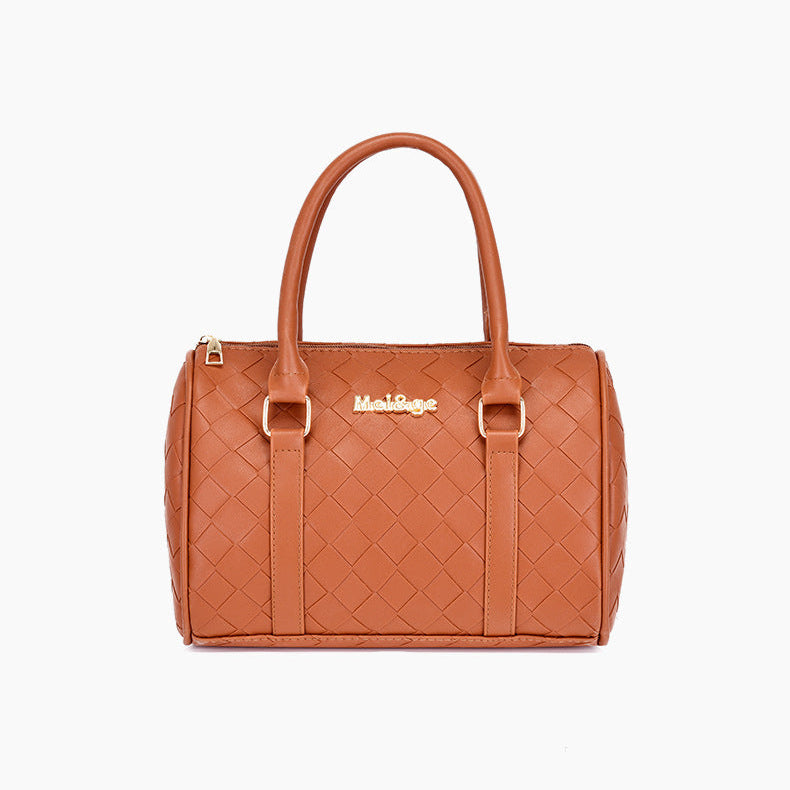 Set 6 Genti din Piele Ecologica, Model Impletit, Cognac