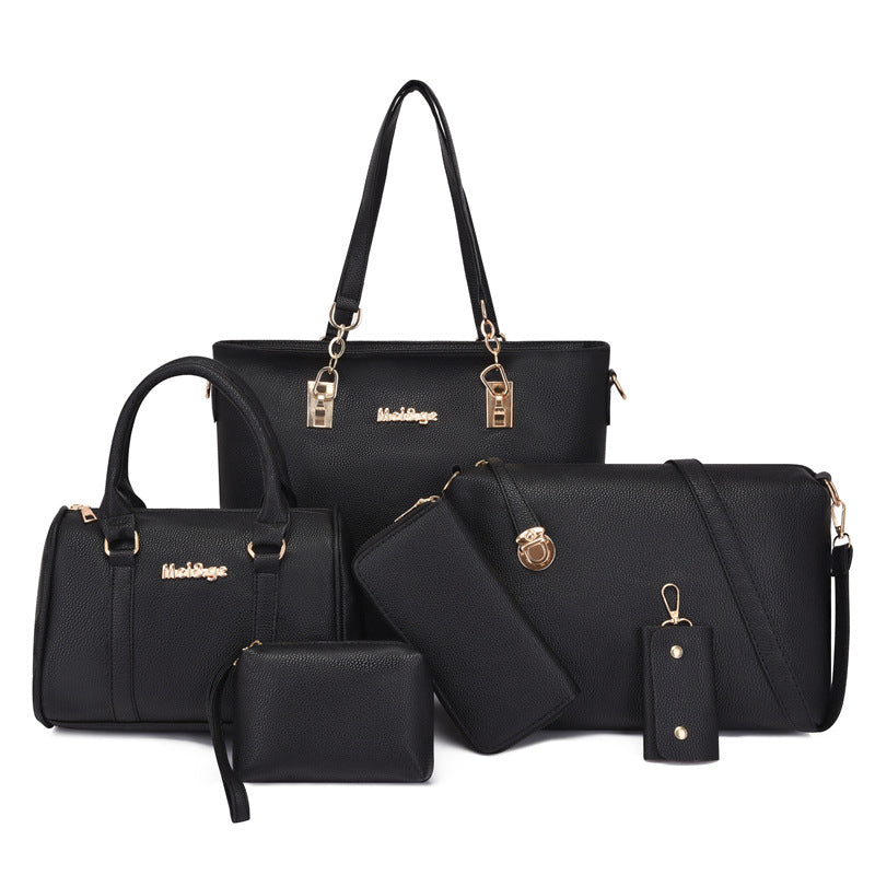 Set 6 Genti din Piele Ecologica, Model Granulat, Negru