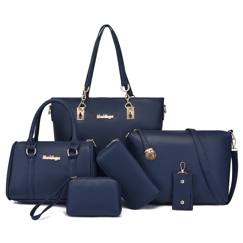 Set 6 Genti din Piele Ecologica, Model Granulat, Bleumarim