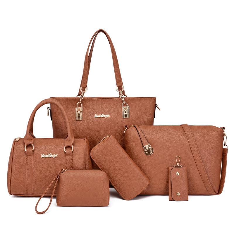 Set 6 Genti din Piele Ecologica, Model Granulat, Cognac