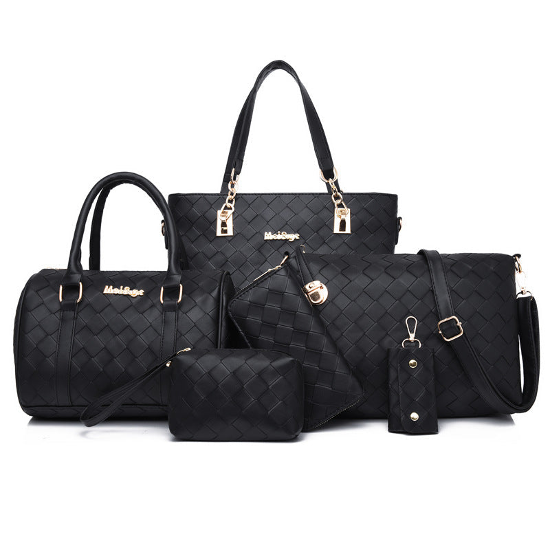 Set 6 Genti din Piele Ecologica, Model Impletit, Negru
