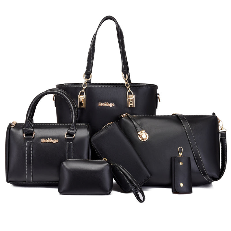 Set 6 Genti din Piele Ecologica, Model Lucios, Negru