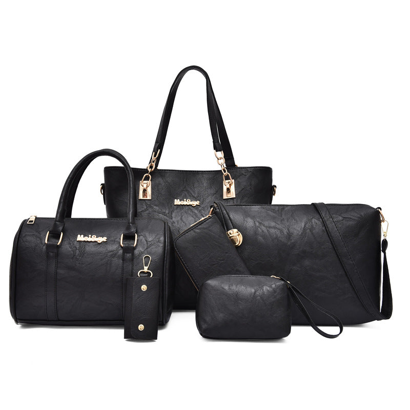 Set 6 Genti din Piele Ecologica, Model Texturat, Negru