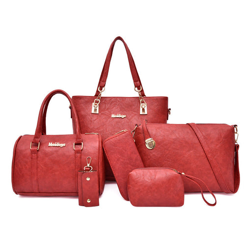 Set 6 Genti din Piele Ecologica, Model Texturat, Rosu – Ofertele Zilei
