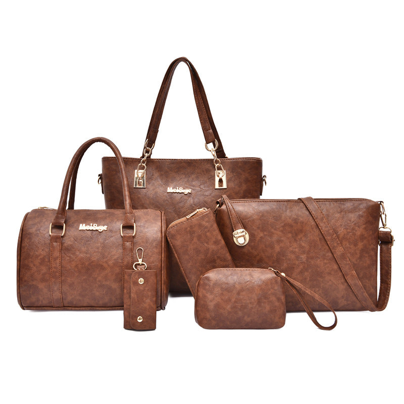 Set 6 Genti din Piele Ecologica, Model Texturat, Maro