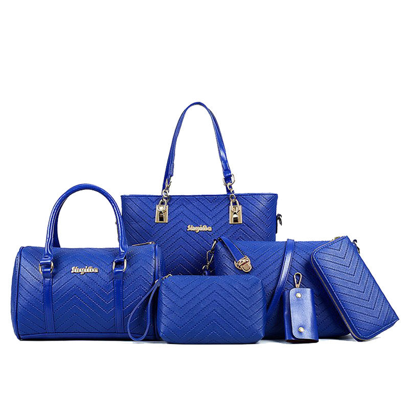 Set 6 Genti din Piele Ecologica, Model Chevron, Albastru