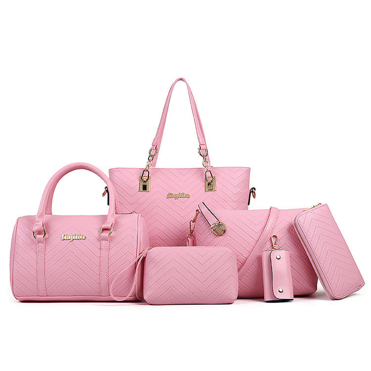 Set 6 Genti din Piele Ecologica, Model Chevron, Roz
