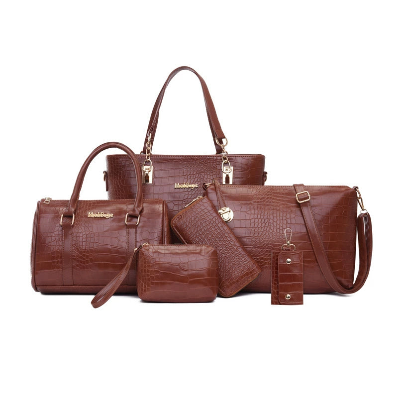 Set 6 Genti Vintage din Piele Ecologică Maro