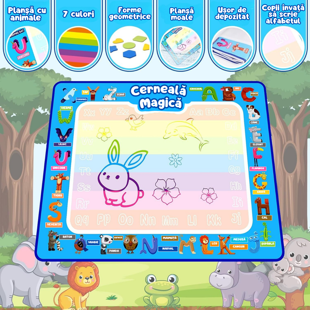 Covoraș Magic – Set pentru Desen Fără Murdărie cu Apă + 7 Markere Cadou – Ofertele Zilei