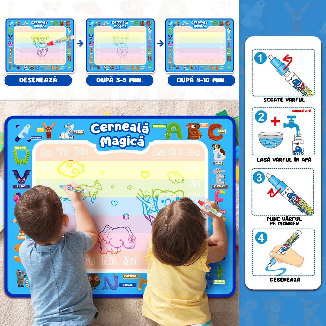 Covoraș Magic – Set pentru Desen Fără Murdărie cu Apă + 7 Markere Cadou – Ofertele Zilei