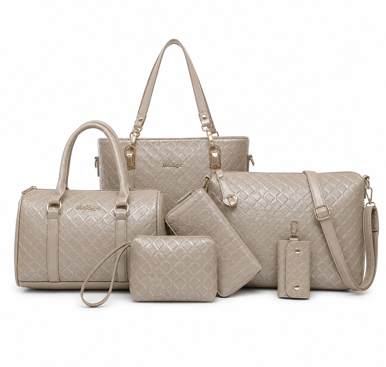 Set 6 Genti din Piele Ecologica, Model Crocodil Deluxe Bej