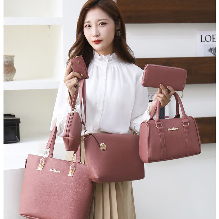 Set 6 Genti din Piele Ecologica, Model Granulat, Cognac