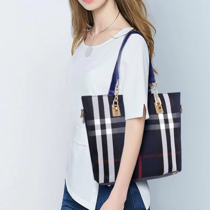 Set 6 Genti din Piele Ecologică, Model Dungi, Albastru
