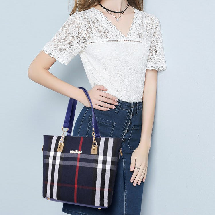 Set 6 Genti din Piele Ecologică, Model Dungi, Albastru